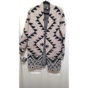 Frye Beige & Black Aztec Open Front Cardigan Sweater M Longline
